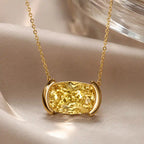 Classic Half Bezel Cushion Cut Canary Sapphire Pendant Necklace For Women