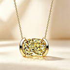 Classic Half Bezel Cushion Cut Canary Sapphire Pendant Necklace For Women