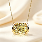 Classic Half Bezel Cushion Cut Canary Sapphire Pendant Necklace For Women