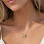 Classic Half Bezel Cushion Cut Canary Sapphire Pendant Necklace For Women