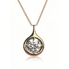 Solitaire Yellow Gold Bezel Round Cut White Sapphire Pendant Necklace For Women
