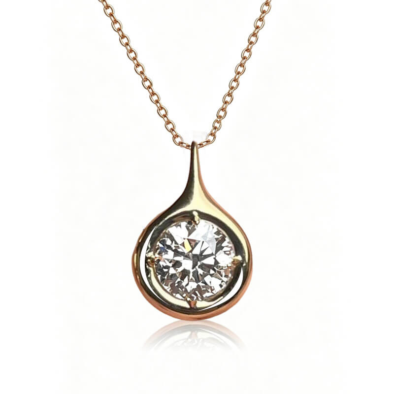 Solitaire Yellow Gold Bezel Round Cut White Sapphire Pendant Necklace For Women