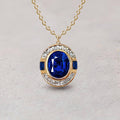 Art Deco Two Tone Oval Cut Blue Sapphire Pendant Necklace For Women