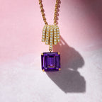 Yellow Gold Asscher Cut Amethyst Sapphire Pendant Necklace For Women