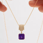 Yellow Gold Asscher Cut Amethyst Sapphire Pendant Necklace For Women