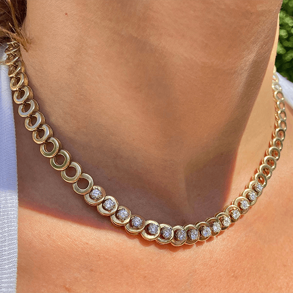 Luxury Jewelry Yellow Gold Round Cut White Sapphire Tennis Necklace For Women