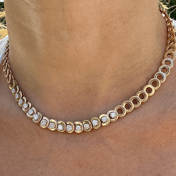 Luxury Jewelry Yellow Gold Round Cut White Sapphire Tennis Necklace For Women