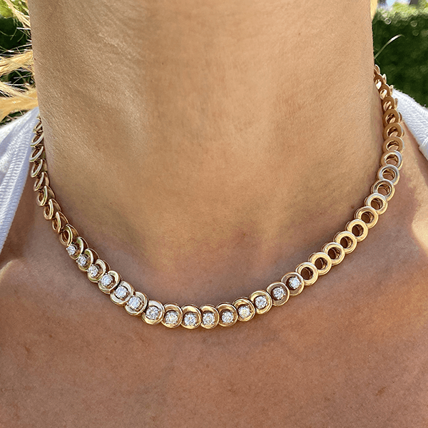 Luxury Jewelry Yellow Gold Round Cut White Sapphire Tennis Necklace For Women