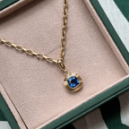 Fashion Solitaire Yellow Gold Bezel Cushion Cut Blue Sapphire Pendant Necklace For Women