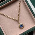 Fashion Solitaire Yellow Gold Bezel Cushion Cut Blue Sapphire Pendant Necklace For Women
