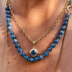 Fashion Solitaire Yellow Gold Bezel Cushion Cut Blue Sapphire Pendant Necklace For Women