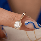 Yellow Gold Bezel Cushion Cut White Sapphire Charm Gold Chain Pendant Necklace For Women