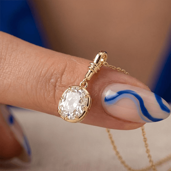 Yellow Gold Bezel Cushion Cut White Sapphire Charm Gold Chain Pendant Necklace For Women