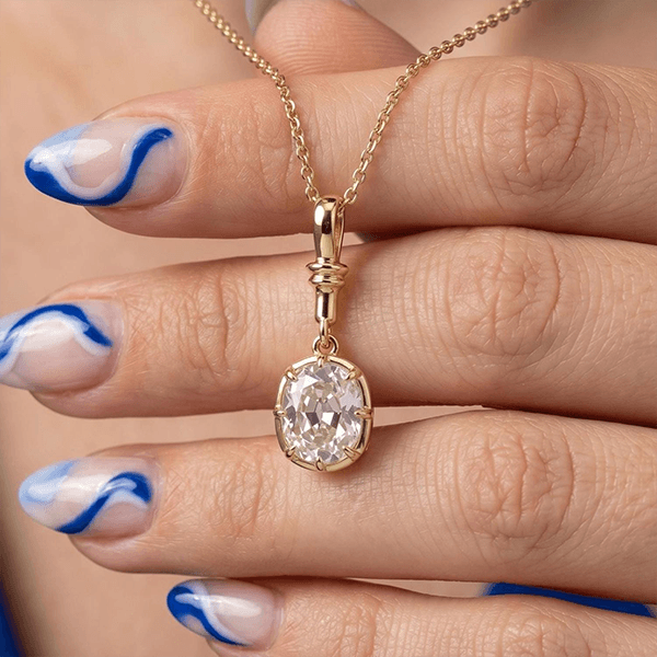 Yellow Gold Bezel Cushion Cut White Sapphire Charm Gold Chain Pendant Necklace For Women