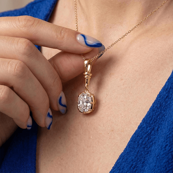 Yellow Gold Bezel Cushion Cut White Sapphire Charm Gold Chain Pendant Necklace For Women