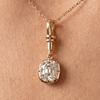 Yellow Gold Bezel Cushion Cut White Sapphire Charm Gold Chain Pendant Necklace For Women