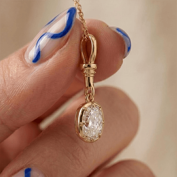 Yellow Gold Bezel Cushion Cut White Sapphire Charm Gold Chain Pendant Necklace For Women