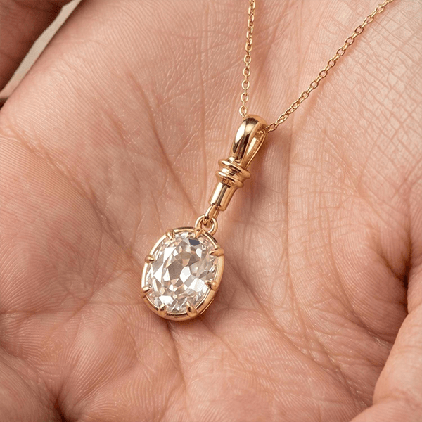 Yellow Gold Bezel Cushion Cut White Sapphire Charm Gold Chain Pendant Necklace For Women