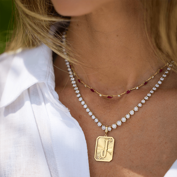 Yellow Gold Marquise & Round Cut Ruby Sapphire Tennis Necklace For Women