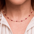 Yellow Gold Marquise & Round Cut Ruby Sapphire Tennis Necklace For Women