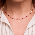 Yellow Gold Marquise & Round Cut Ruby Sapphire Tennis Necklace For Women