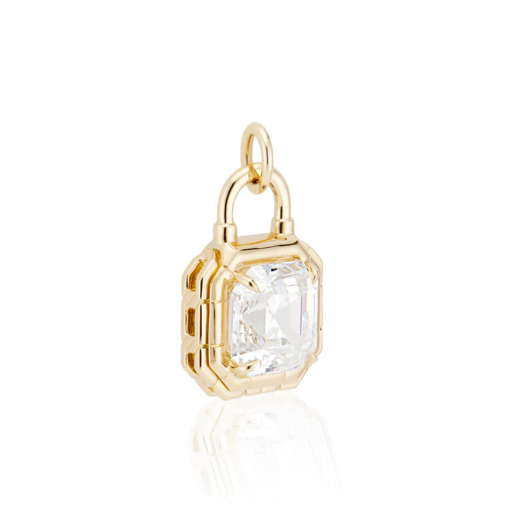 Lock Design Solitaire Asscher Cut White Sapphire Pendant Necklace For Women