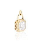 Lock Design Solitaire Asscher Cut White Sapphire Pendant Necklace For Women