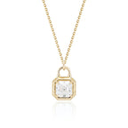 Lock Design Solitaire Asscher Cut White Sapphire Pendant Necklace For Women