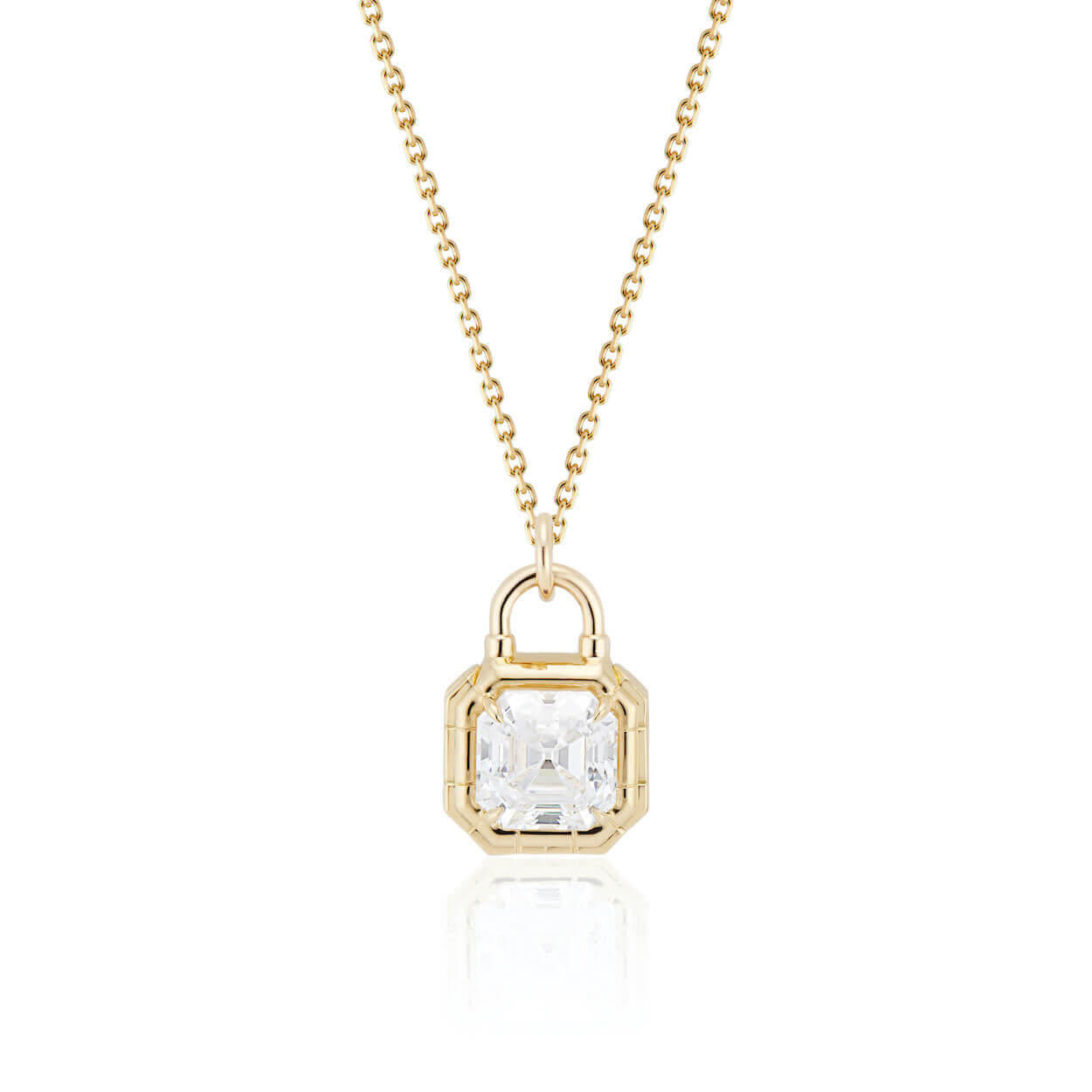 Lock Design Solitaire Asscher Cut White Sapphire Pendant Necklace For Women