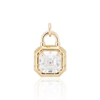 Lock Design Solitaire Asscher Cut White Sapphire Pendant Necklace For Women