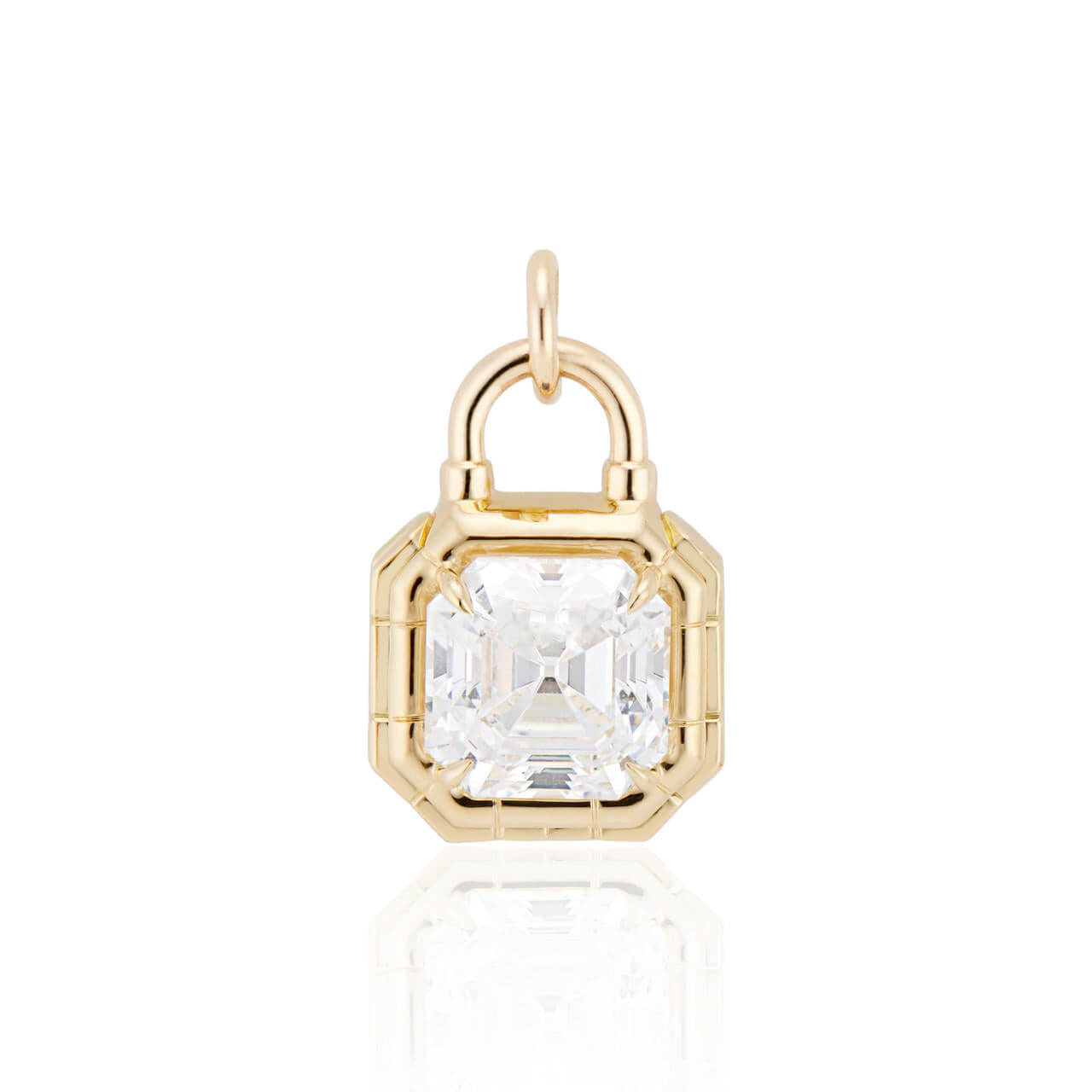 Lock Design Solitaire Asscher Cut White Sapphire Pendant Necklace For Women