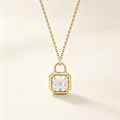 Lock Design Solitaire Asscher Cut White Sapphire Pendant Necklace For Women