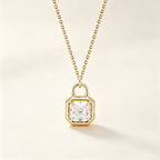 Lock Design Solitaire Asscher Cut White Sapphire Pendant Necklace For Women