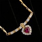 Vintage Halo Yellow Gold Heart Cut Ruby Sapphire Pendant Necklace For Women