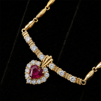 Vintage Halo Yellow Gold Heart Cut Ruby Sapphire Pendant Necklace For Women