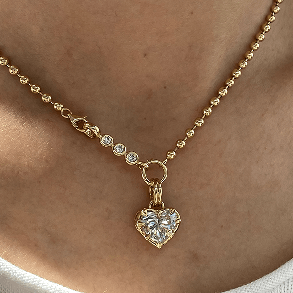 Yellow Gold Heart Cut White Sapphire Pendant Necklace For Women