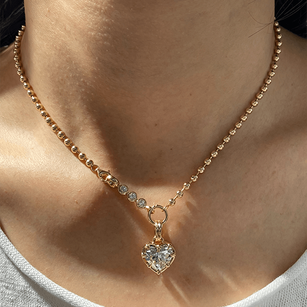 Yellow Gold Heart Cut White Sapphire Pendant Necklace For Women