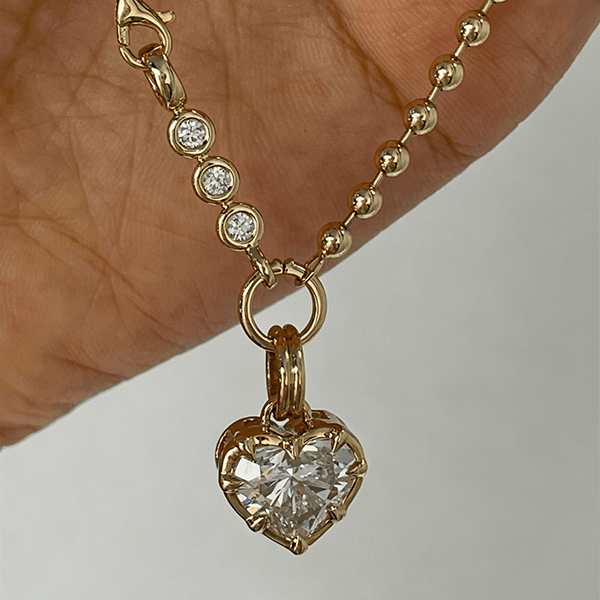 Yellow Gold Heart Cut White Sapphire Pendant Necklace For Women