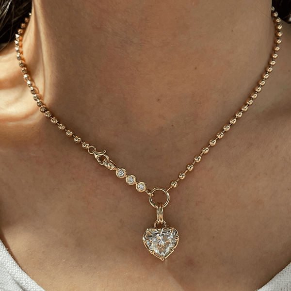 Yellow Gold Heart Cut White Sapphire Pendant Necklace For Women
