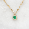 Lock Design Yellow Gold Halo Emerald Cut Emerald Sapphire Pendant Necklace For Women