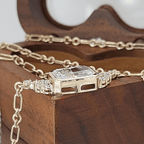 Unique Design Yellow Gold Bezel Radiant Cut White Sapphire Pendant Necklace For Women