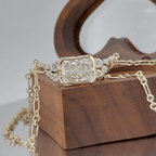 Unique Design Yellow Gold Bezel Radiant Cut White Sapphire Pendant Necklace For Women