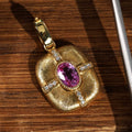 Vintage Yellow Gold Oval Cut Pink Sapphire Pendant Necklace For Women