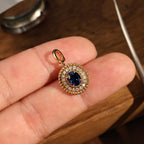 Vintage Halo Yellow Gold Oval Cut Blue Sapphire Pendant Necklace For Women