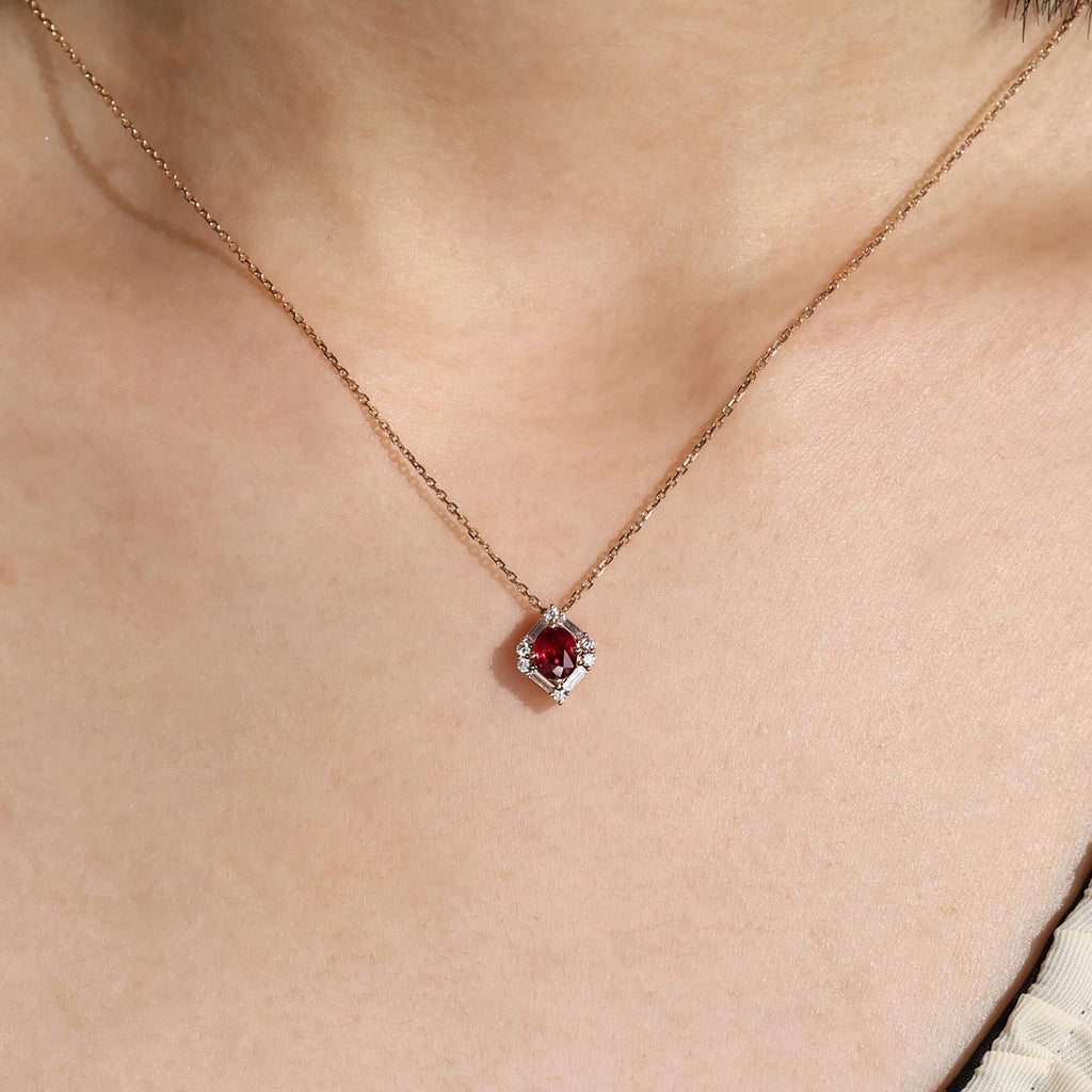 Halo Yellow Gold Oval Cut Ruby Sapphire Pendant Necklace For Women