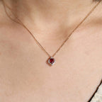 Halo Yellow Gold Oval Cut Ruby Sapphire Pendant Necklace For Women