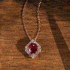 Halo Yellow Gold Oval Cut Ruby Sapphire Pendant Necklace For Women