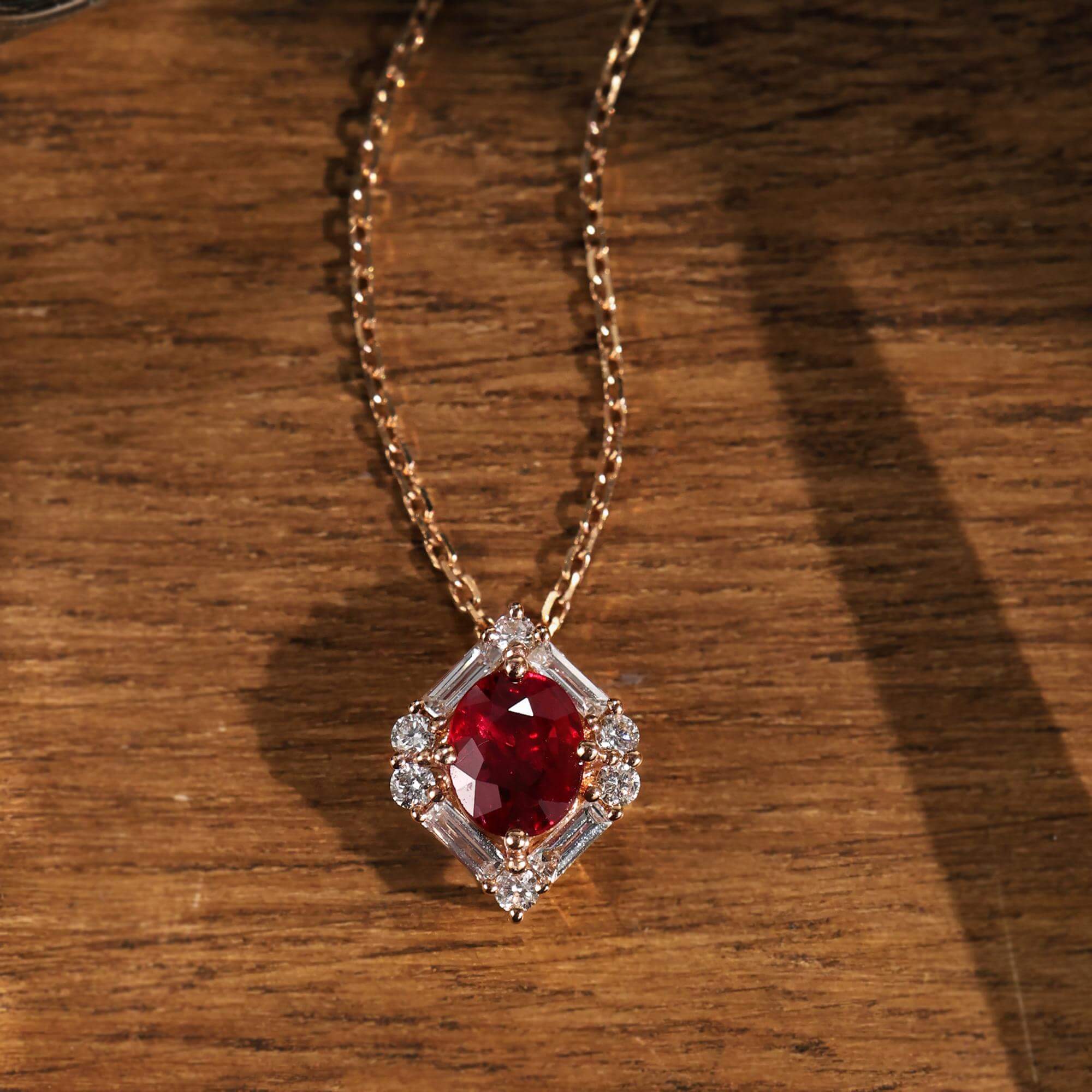 Halo Yellow Gold Oval Cut Ruby Sapphire Pendant Necklace For Women