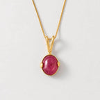 Solitaire Yellow Gold Oval Cut Ruby Sapphire Pendant Necklace For Women