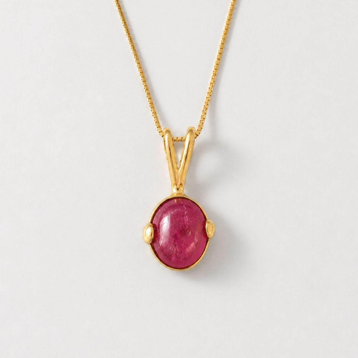 Solitaire Yellow Gold Oval Cut Ruby Sapphire Pendant Necklace For Women